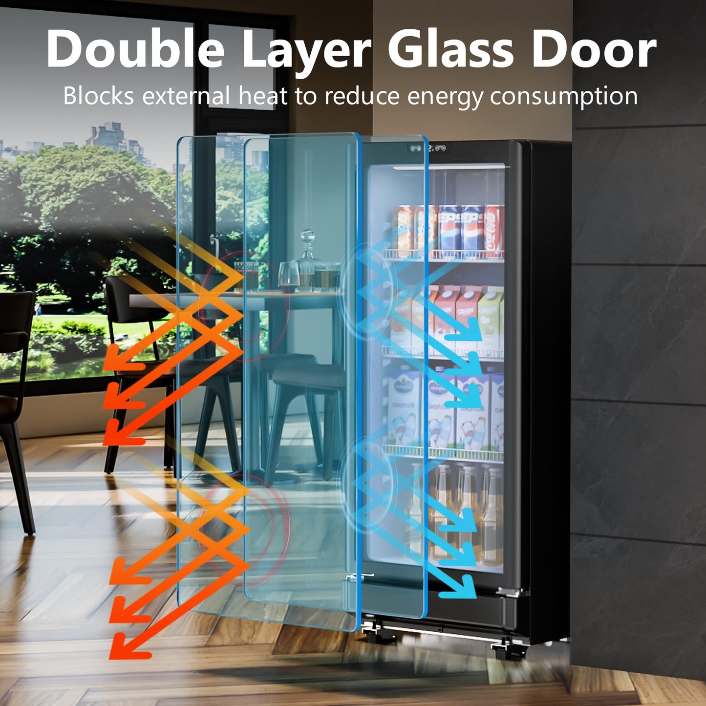 ICEVIVAL 6 Cu.Ft Commercial Refrigerators, Display Fridge with Double-Tempered Glass Door, Beverage Cooler for Bar, Office, Restaurant, Outdoor Beverage Refrigerator with Locking, Key & LED