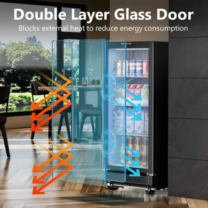 ICEVIVAL 6 Cu.Ft Commercial Refrigerators, Display Fridge with Double-Tempered Glass Door, Beverage Cooler for Bar, Office, Restaurant, Outdoor Beverage Refrigerator with Locking, Key & LED