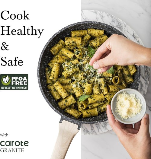 CAROTE Nonstick Frying Pan - 10-Inch Granite Skillet with Glass Lid | PFOA Free Egg & Omelet Pan