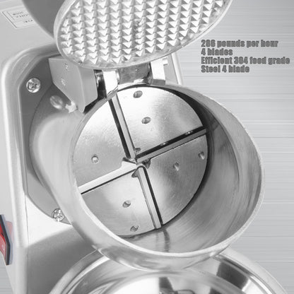 Electric Ice Shaver 4 Blades Ice Crusher Shaver 209lbs/hr Stainless Steel Ice Shaver Machine 300W Ice Crushers for Home Use 2200 RPM Ice Shaving Machine Commercial and Domestic Silver (FYZ-278-2)