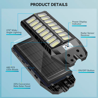 VOOJOY 8000W Solar Street Lights Outdoor, Solar Lights Outdoor Waterproof with Motion Sensor and Remote Control, Parking Lot Light Dusk to Dawn Security Flood Light for Yard, Garden, 2 Pack