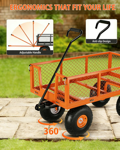 Garvee Steel Garden Cart, 500 LBS Capacity Utility Outdoor Wagon, Heavy Duty Mesh Garden Metal Wagon with Removable Sides, Flexible Handle for Yard, Lawn, Garden