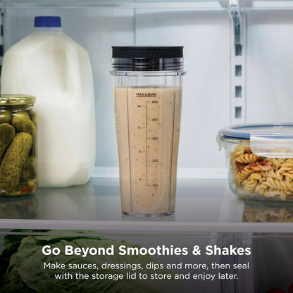 Ninja Nutri-Plus Personal Blender - Compact Push-To-Blend for Smoothies & Frozen Drinks | 3 To-Go Cups & Lids | 900 Peak Watt | Silver | BN301