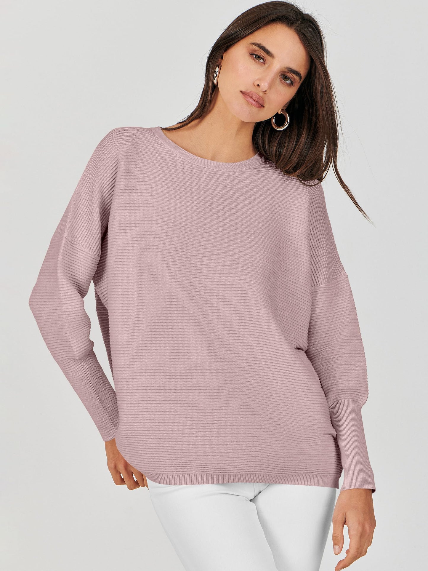 ANRABESS Womens Oversized Batwing Long Sleeve Ribbed Knit Sweaters 2025 Fall Outfits