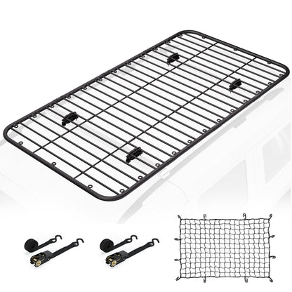 WILDROAD Car Roof Platform, Universal Roof Flat Rack 90" x 47" x 1.3" Heavy Duty Roof Rack Platform with Super Duty Bungee Cargo Net, Ratchet Straps and Anti-Rust Sealant Fits for SUV Truck Cars