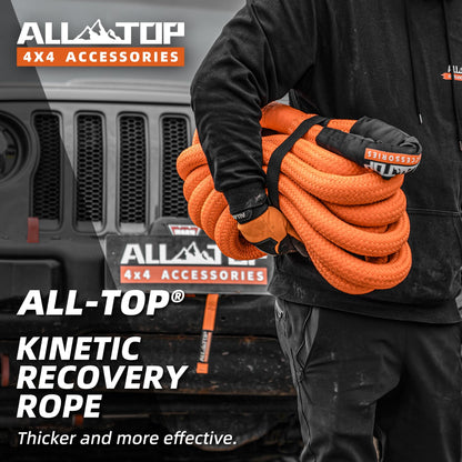 ALL-TOP Kinetic Recovery Rope Kit w/ 2 Soft Shackles, 83000Lbs, 1.5in x 30ft, Heavy Duty 30+% Elasticity, 27600Lbs Work Load Limit for 4x4 Offroad Vehicle