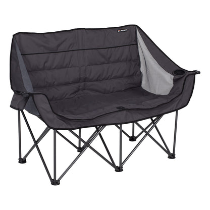 Lippert Campfire Folding Loveseat with 500-lb. Weight Capacity, Carry Bag, Durable Mesh Fabrics, High-Loft Cushioning, Storage Pocket, Dual Cupholders, Stemmed Wine Glass Holder (Grey) - 2021000206