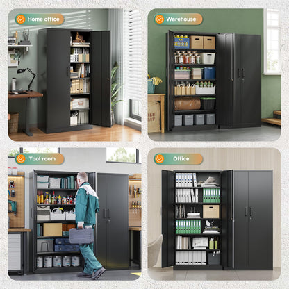 Letaya Metal Storage Cabinets with Lock Doors,Tall Locker Organizer Steel Garage Cabinets, 5 Adjustable Layers Shelves for Home, Office, Warehouse,Tool,Industrial(Black)