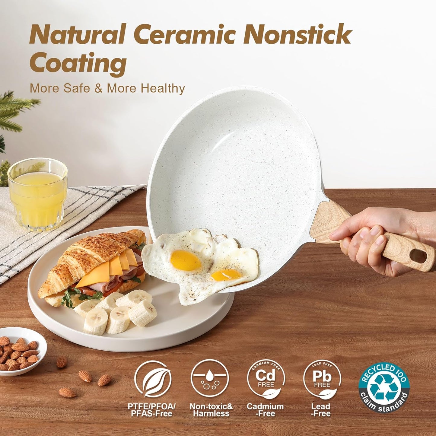 SENSARTE Nonstick Frying Pan Set - White Ceramic Coating Chef's Cookware | Healthy & PTFE-Free (9.5, 11, 12.5 Inch)