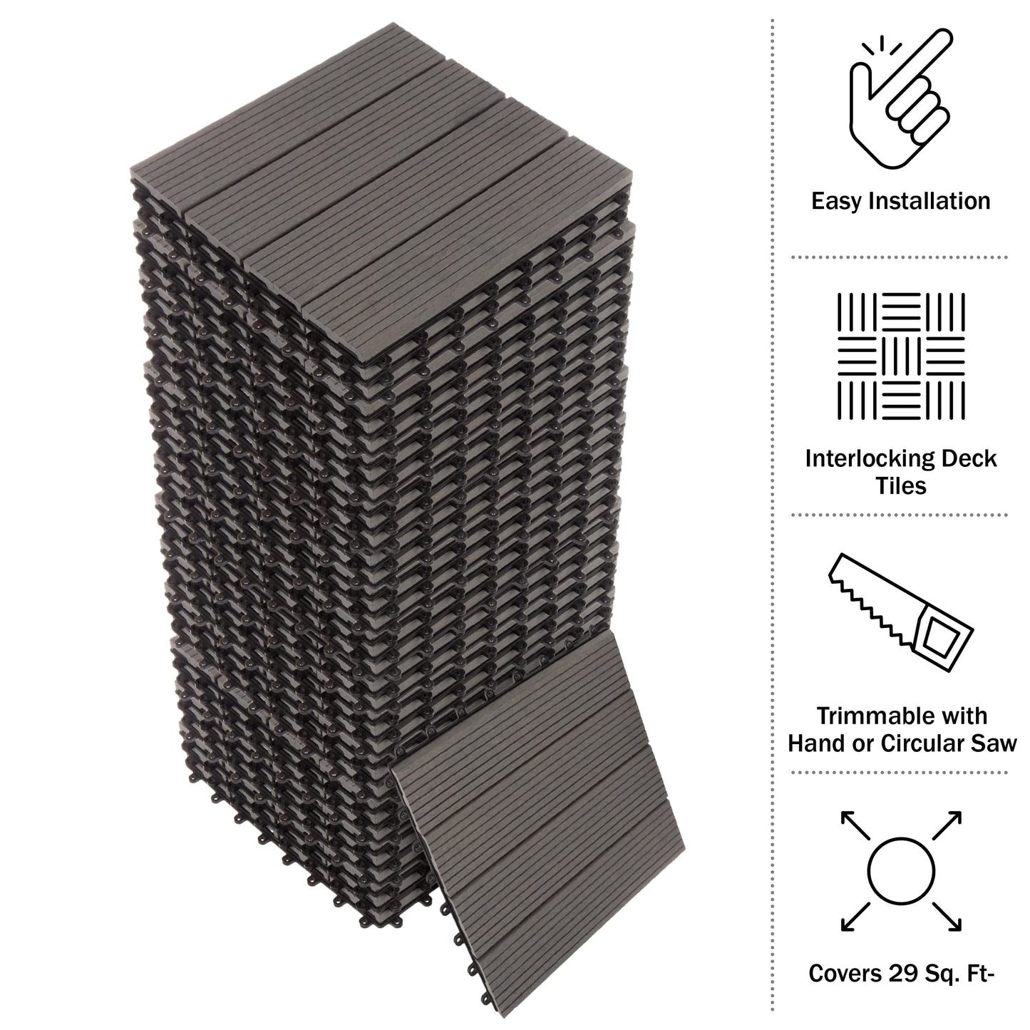 Interlocking Deck Tiles - 30-Pack 11.6-in Wood Plastic Composite All-Weather Outdoor Flooring Balcony Poolside or Patio by Pure Garden (Gray)
