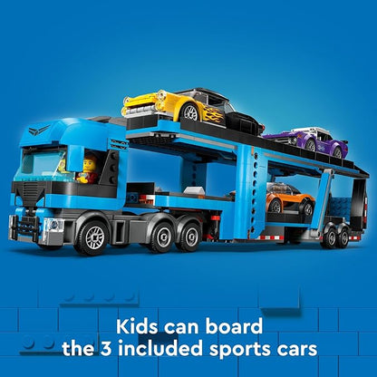 LEGO City Car Transporter Truck with Sports Cars Building Toy Set - Semi Truck Toy with Carrier &amp Trailer for Boys &amp Girls Ages 7+ - Gift Idea for Kids - 60408