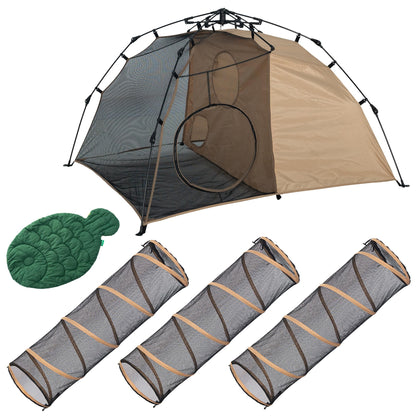 Pop-Up Cat Tent with Soft Pet Bed and 3 Tunnels - Dual Room Kitty Hideaway for Playing & Napping, Scratch-Resistant Mesh, Detachable DIY Interactive Cat Play Set, Portable Indoor Outdoor Cat Cave
