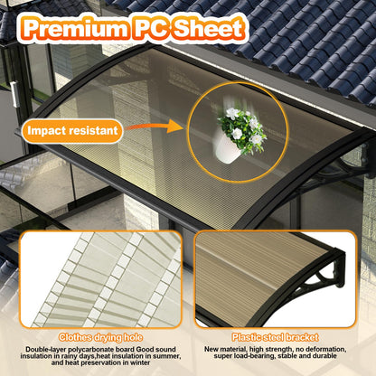Door Awning,Awning for Door Entrance with Polycarbonate Cover,Shields Windows,Patio & Exteriors from Sun/Rain/Snow Brown 24x87in/60x220cm