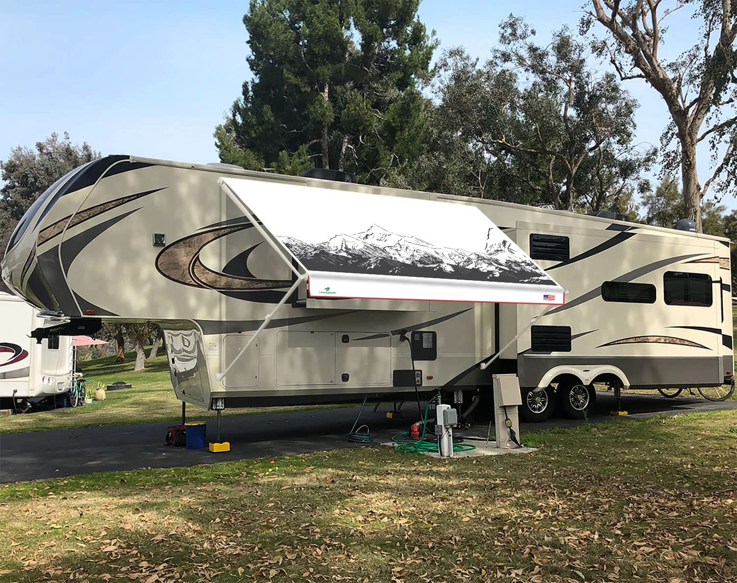 Leaveshade RV Awning Fabric Replacement Motorhome Camper Trailer Awning Fabric Super Heavy Vinyl Coated Polyester 18'3''(Fit for 19' Awning)- Mountains (Custom Looking)