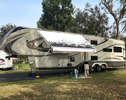 Leaveshade RV Awning Fabric Replacement Camper Trailer Awning Fabric Super Heavy Vinyl Coated Polyester 9'3''(Fit for 10' Awning)-Mountains (Custom Looking)