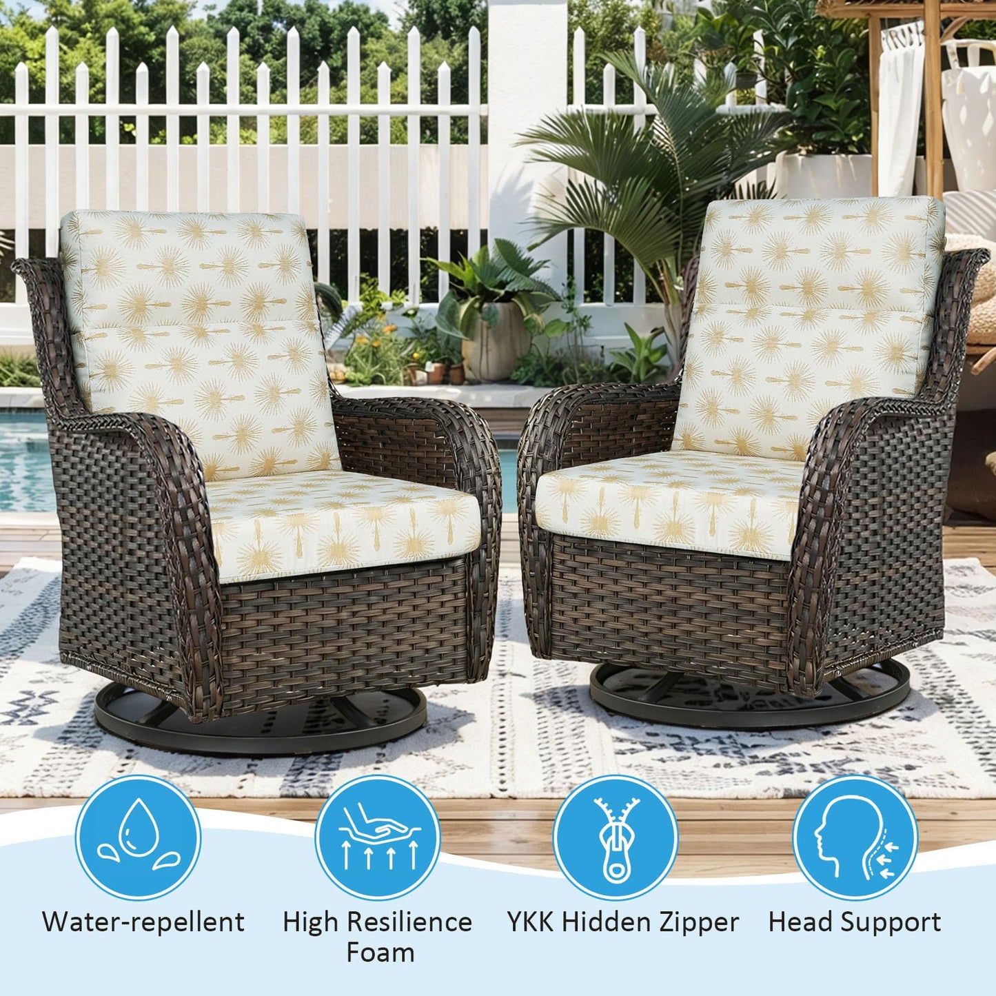 Supflourishia Outdoor Patio Chair Cushions 44x21x3.5 inch, Set of 2 Thicken Comfy Cushions for Rocker Non Slip Fade Shield Water Repellent High Back with Ties, Radiant Floral Brocade