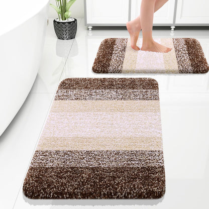 OLANLY Bathroom Rug Set - Soft Absorbent Microfiber Non-Slip Mats | Plush Shaggy, Brown (30"x20"+24"x16")