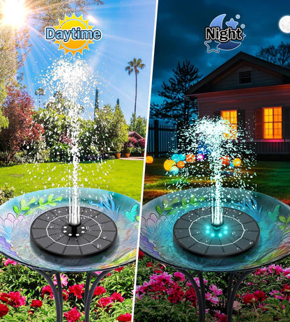 SZMP Solar Water Fountain - 2026 Upgrade 3.5W Bird Bath Pump with Color LED Lights & 7 Nozzles | Perfect for Garden, Patio, Pond, Pool