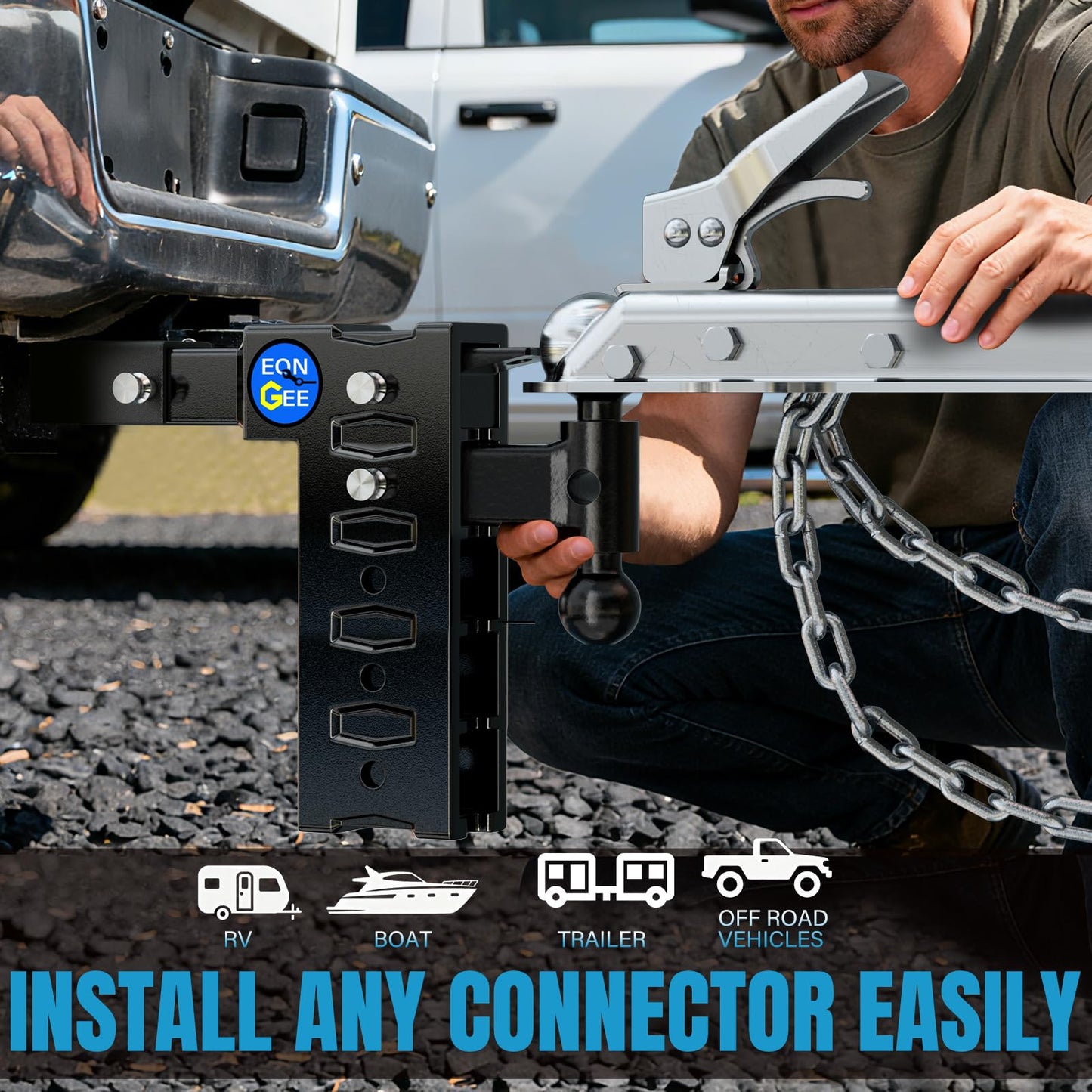 Trailer Hitch Fit 2-Inch Receiver, Drop Hitch 10" Drop & Rise, Adjustable Tow Hitch for Trucks 8000 LBS Towing Capacity with 2"& 2-5/16" Dual Ball Mount, Includes Pintle Lock & Hitch Pins & Clips