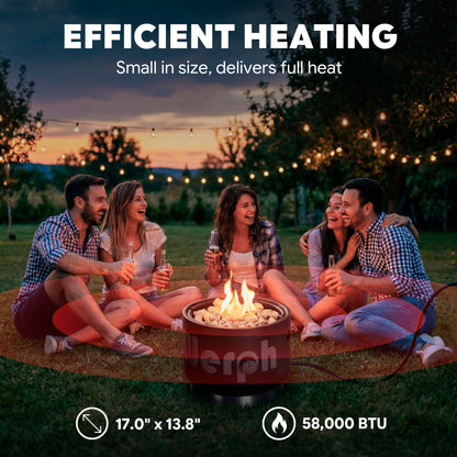 Werph 17-Inch Compact Propane Gas Fire Pit, 58,000 BTU, Lightweight with Locking 2-in-1 Lid & Pumice Stones, Perfect for Camping, RV, Picnic, Fishing, and Backyard, Black