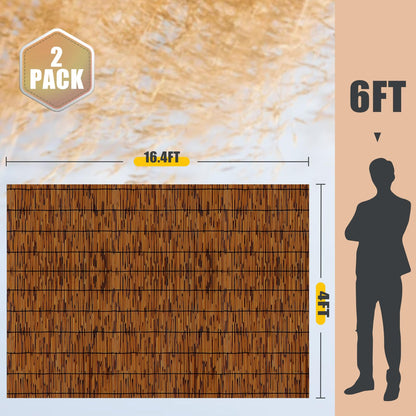 PAKNANO 2 Pack Natural Reed Fence,4FT X 16.4FT Bamboo Fencing Privacy Reed Screening for Outdoor, Gallery, Restaurant, Hotel, Patio (Brown)