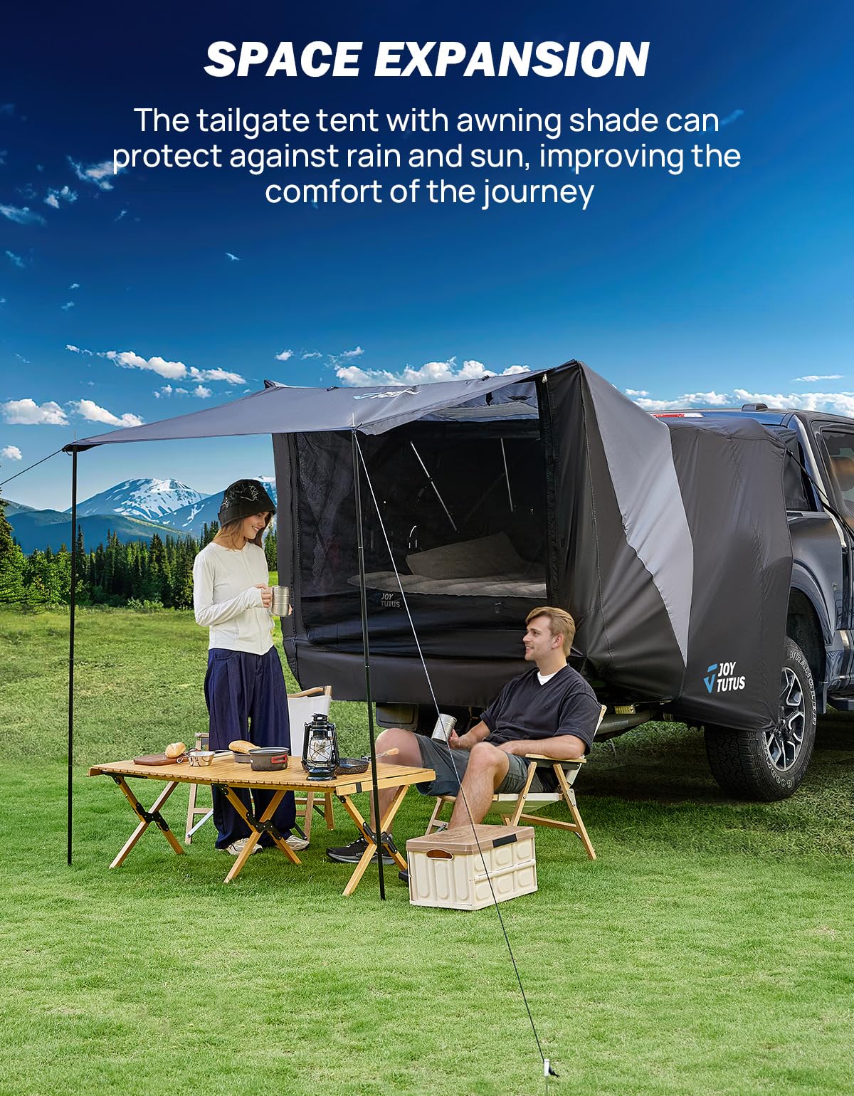 JOYTUTUS Full-Size Truck Tent with Awning and Truck Bed Soft Topper Camper Shell for F150 2015-2025 with 5.5ft Bed