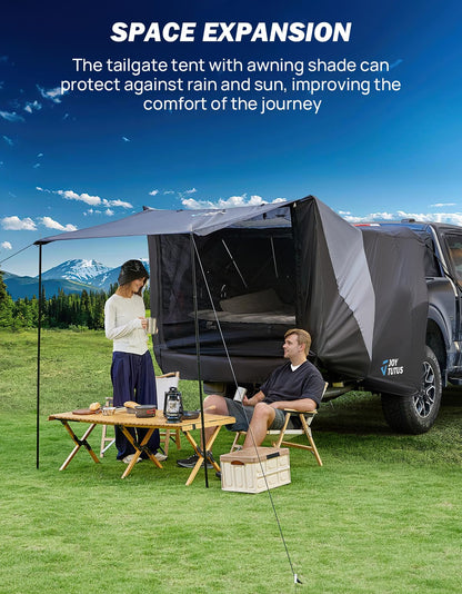 JOYTUTUS Truck Tent with Awning, Truck Bed Tailgate Tent Pickup Camping Tent Canopy (Only Fits Full-Size Truck with Soft Topper or Camper Shell)