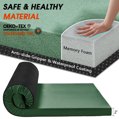 CYMULA Camping Cot Pad 2 Inch Memory Foam, Camping Pad for Folding Cot and Foldable Cot, Portable Roll Up Camp Gear for Car Camping Travel Tent, Non-Slip Waterproof Bottom, Removable Cover, Pad Only