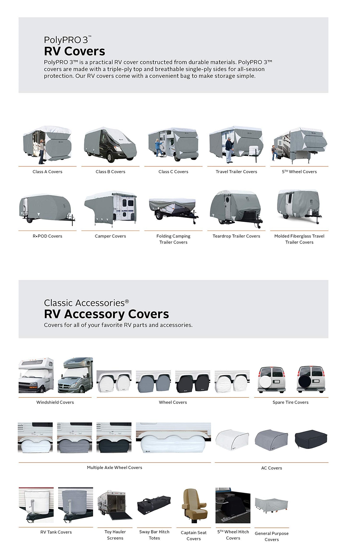 Classic Accessories Over Drive PolyPRO3 Deluxe Sloped Travel Trailer Cover, 19-21'
