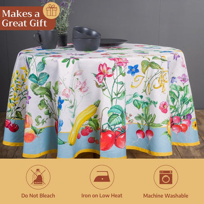 Maison d' Hermine Table Cloth Round Table 100% Cotton 63 Round Inches Tablecloth Reusable Decorative for Dining Kitchen Room Farmhouse Home Gifts for Mothers Day Spring Summer - Giverny