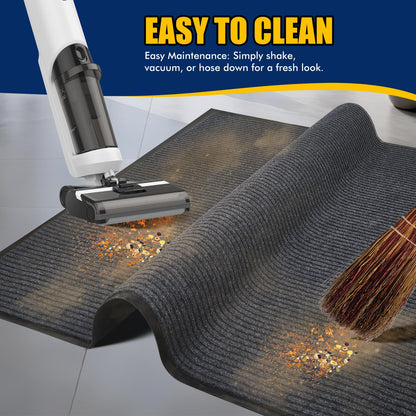 Extra Large Indoor/Outdoor Entrance Mat - 4 x 15 Feet, Rubber Border Door Mat Heavy Duty, Waterproof, Low-Profile, Easy to Clean, Rubber Entry Mat, Commercial Floor Mat, Charcoal Grey
