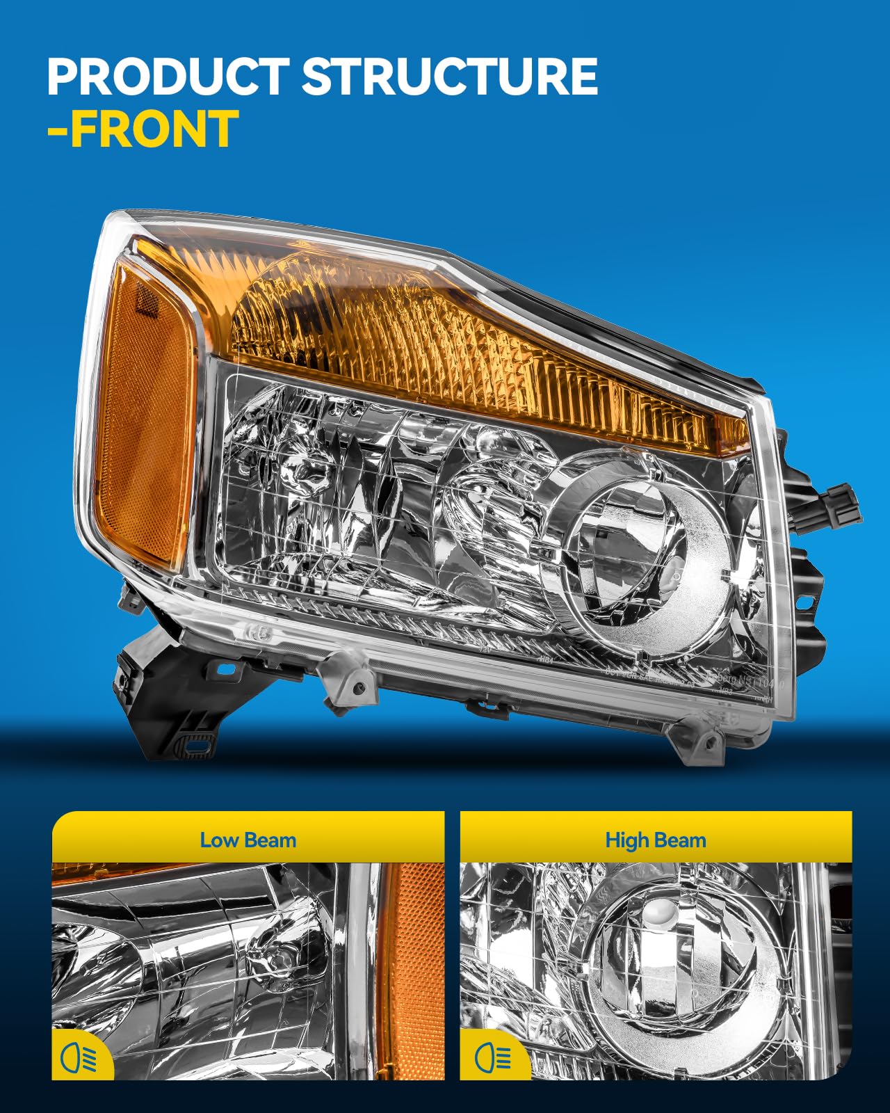 PHILTOP Headlights Assembly for 2005-2007 Nissan Armada, 2004 Nissan Pathfinder Armada, 2004-2015 Nissan TITAN,Chrome Housing Clear Lens Amber Reflector,Halogen Headlamps (Driver + Passenger Side)