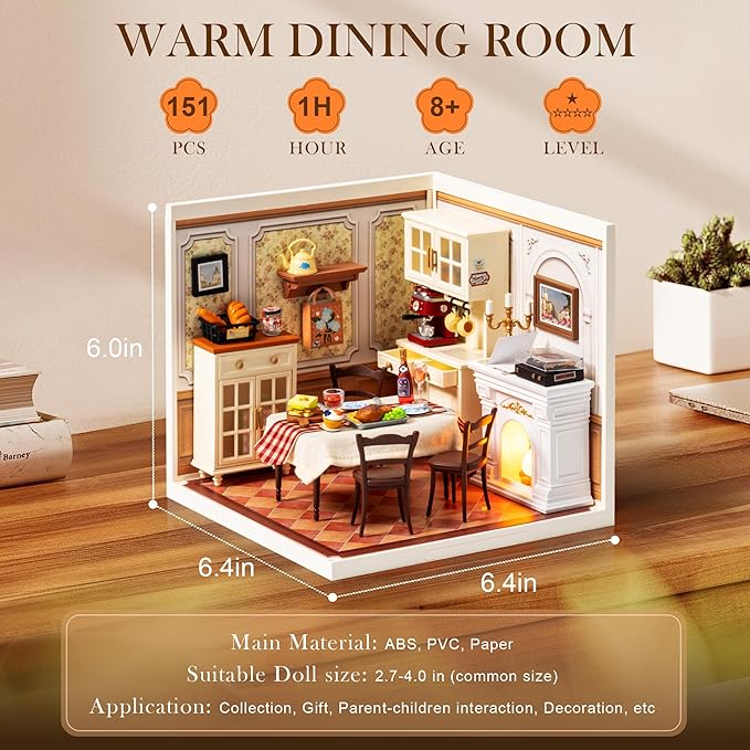 Rolife Super Creator-DIY Plastic Miniature House for Adults Mini Blocks Model Kit Building Set for Teens 8-12 DIY Crafts/Hobbies/Building Blocks Toys for Teens&ampAdults (Warm Dining Room)