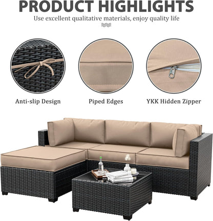 Skiennix Outdoor Patio Furniture Cushion Covers - Waterproof Replacement Set for 5-Pack Couch Cushions