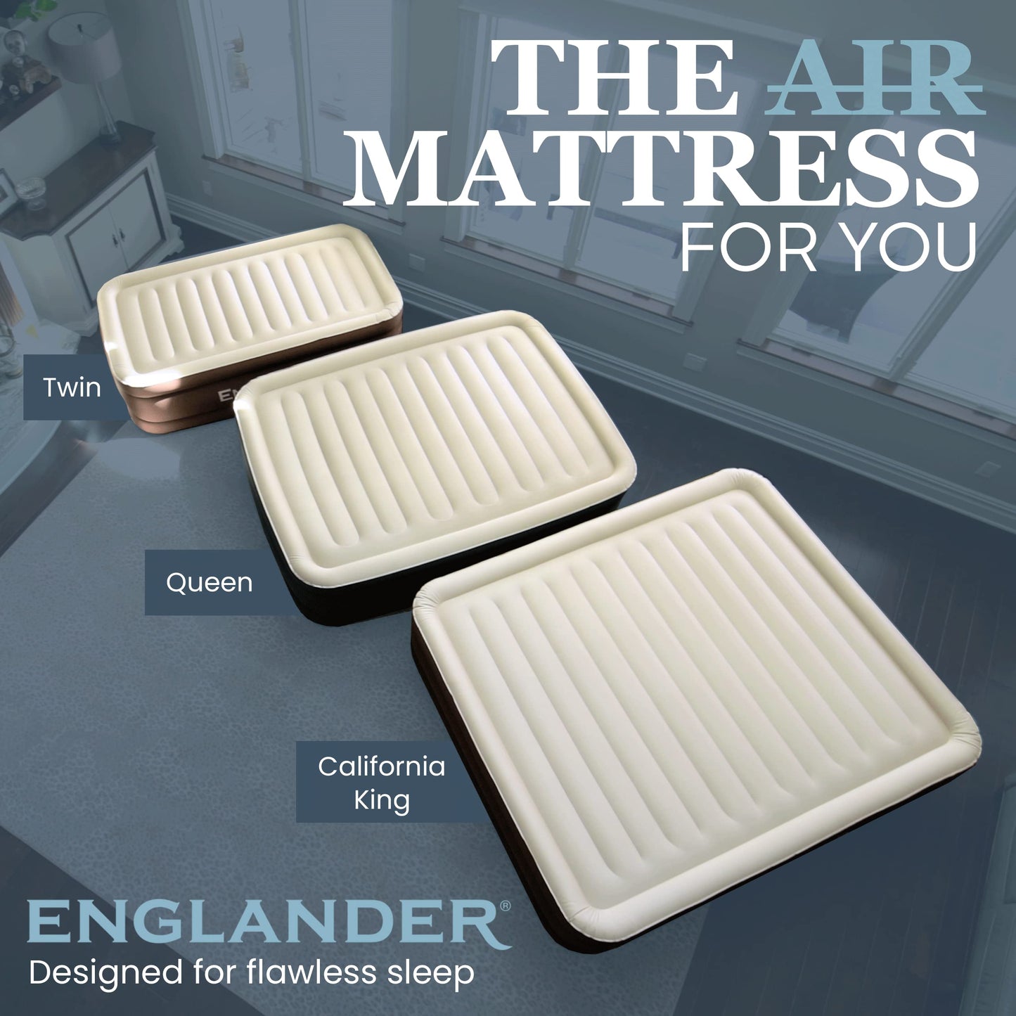 Englander First Ever Microfiber Air Mattress, Microfiber Airbed with Built in Pump Queen Brown/Cream Top