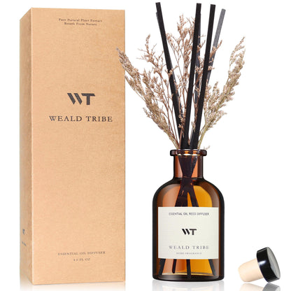 WEALD TRIBE Flower Reed Diffuser Set Vanilla Cinnamon Scent for Bathroom Air Fresheners | 4.0 fl oz Essential Oils with Sticks Home Fragrance Defusers | House Bedroom Office Shelf Decor & Gift