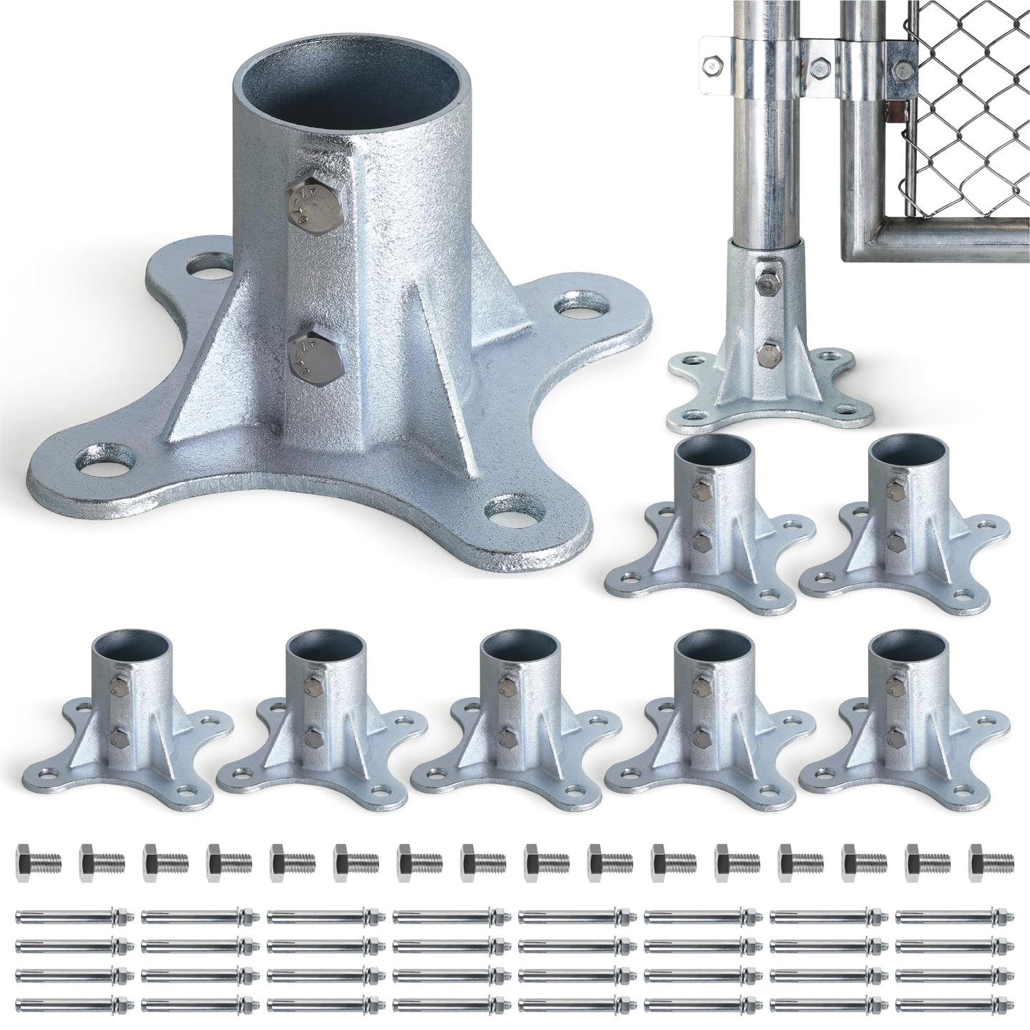 DooToo Chain Link Fence Post Flange - 2 1/2" Heavy Duty Round Post Base Bracket (8-Pack) Fits 2-3/8" Outer Diameter Fence/Mailbox/Flag Posts - Floor Mount Flange Kit