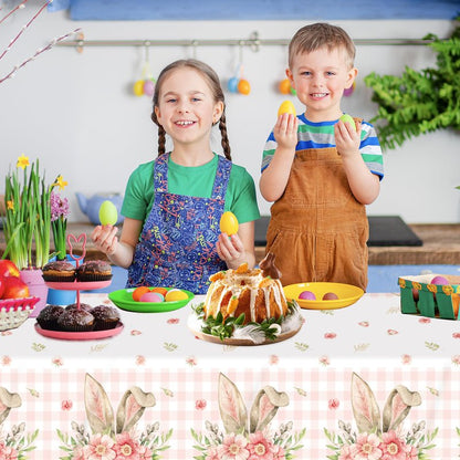 BCCSNNM 4 Pcs Easter Tablecloth Plastic,Easter Party Decorations Disposable Bunny Tablecloth Spring Table Cover,54x108 Inch