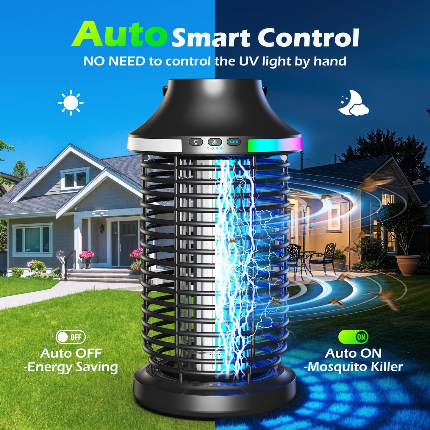 Rechargeable Bug Zapper Outdoor, 4200V Powerful Electric Mosquito Zapper 5-in-1 Portable & Wireless Bug Zapper Outdoor Cordless with 5000mAh Battery, Outdoor Waterproof Fly Zapper for Patio Camping