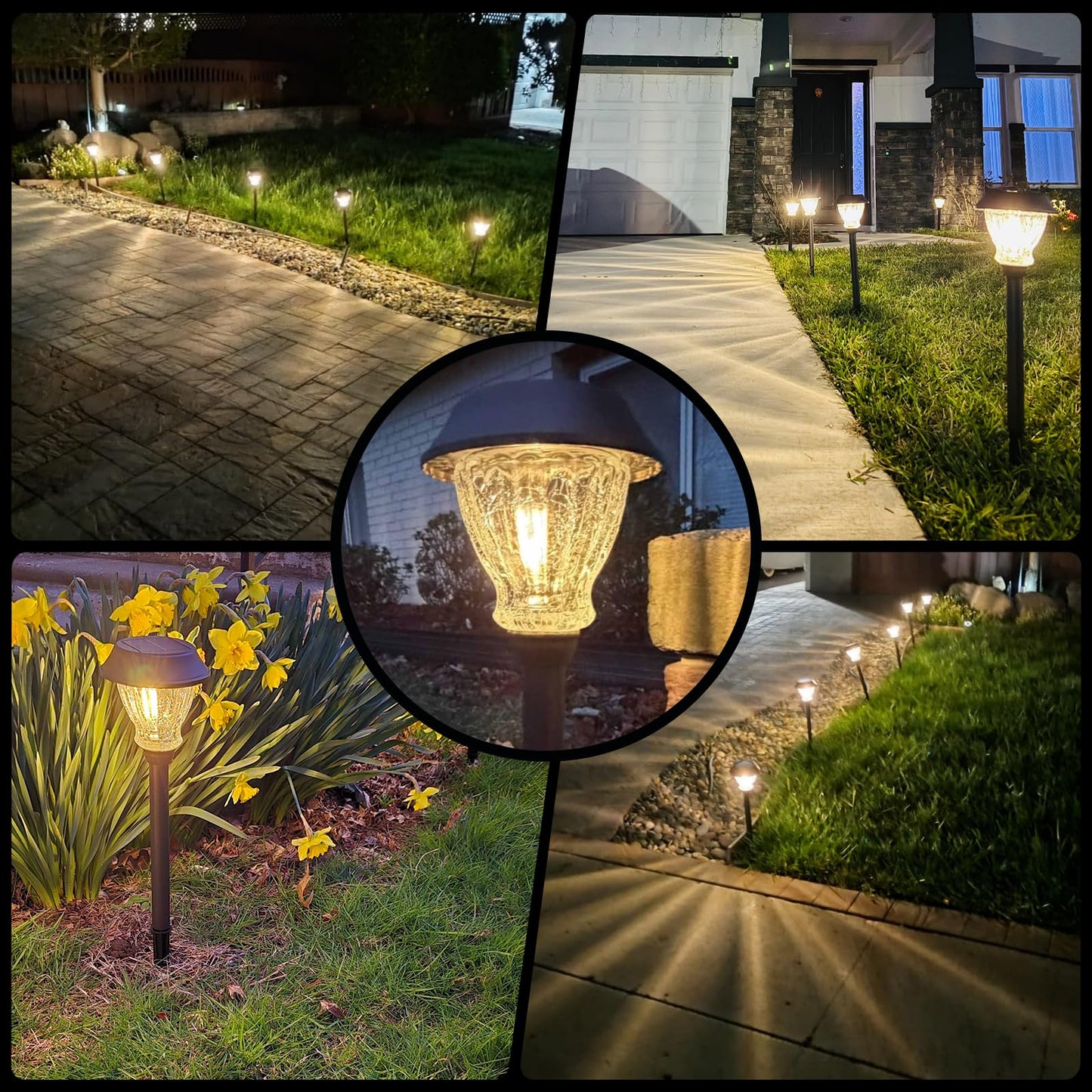 XMCOSY+ Solar Pathway Lights Outdoor, 8 Pack Decorative Crackled Glass Garden Lights, Soft Warm White Glow, Auto On/Off Waterproof Landscape Lighting for Yard Walkway Patio