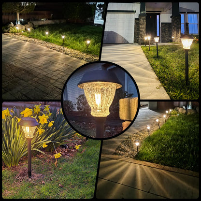 XMCOSY+ Solar Pathway Lights Outdoor, 8 Pack Decorative Crackled Glass Garden Lights, Soft Warm White Glow, Auto On/Off Waterproof Landscape Lighting for Yard Walkway Patio