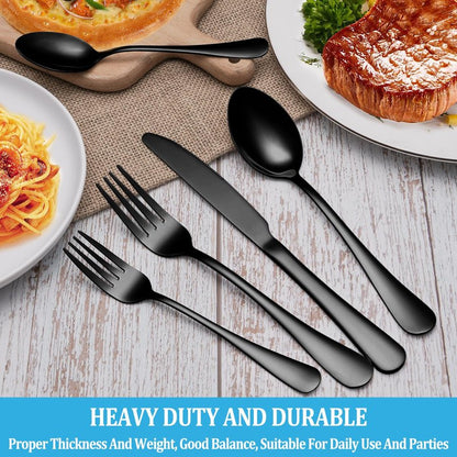 20 Pcs Black Silverware Set, Stainless Steel Flatware Set Service for 4, Mirror Polished Cutlery Utensil Set, Durable Home Kitchen Eating Tableware Set, Include Fork Knife Spoon Set, Dishwasher Safe