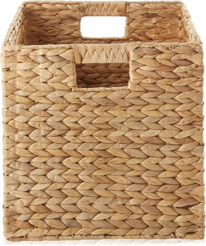 Casafield Storage Baskets - 12" x 12" Natural Water Hyacinth Organizers | Set of 4 Collapsible Bins for Home