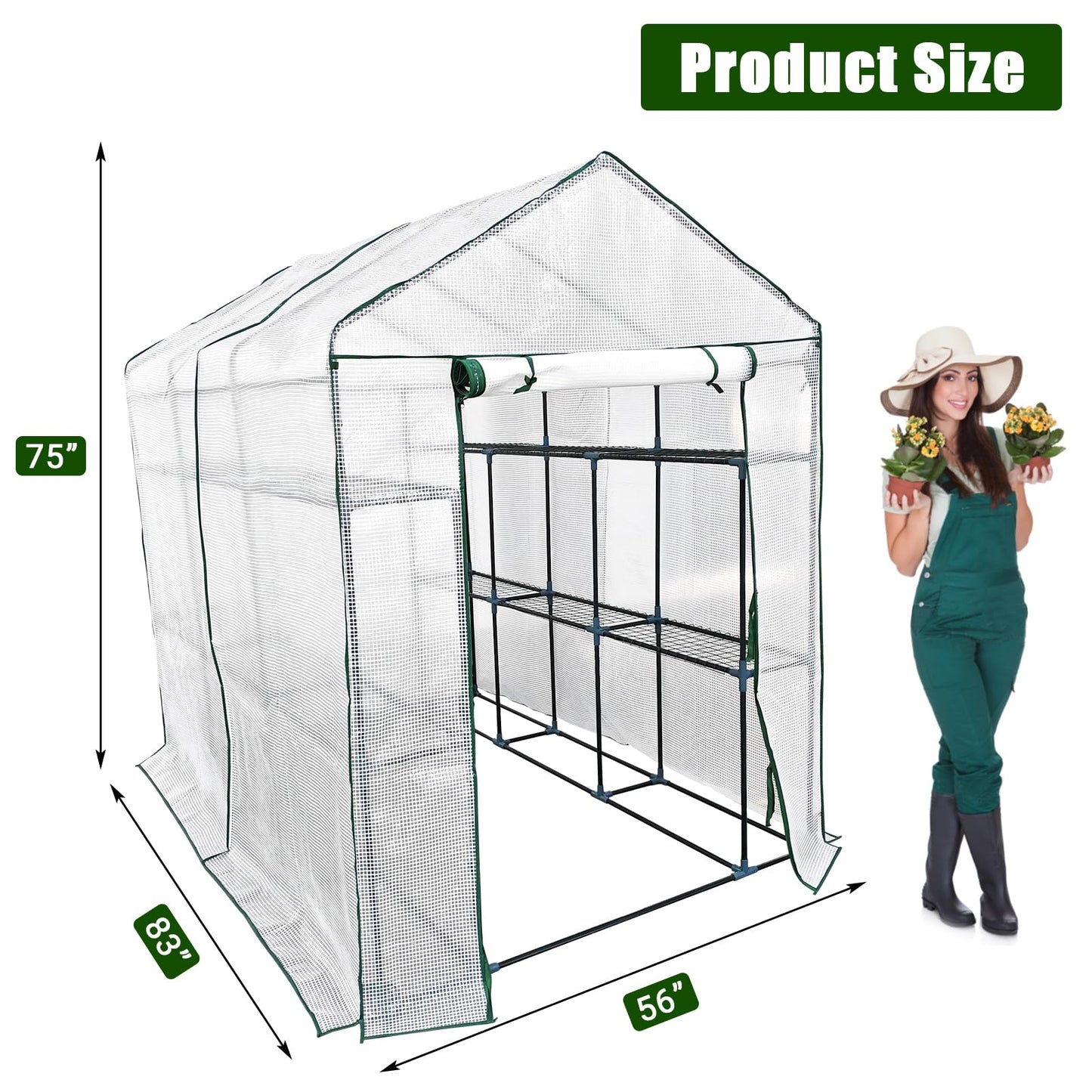 Greenhouse for Outdoors,Walk in 3-Tier 9 Shelves Green House w/Roll-Up Zippered Door Anchors and Ropes,Waterproof & UV Protected Plant Garden Hot House for Garden Patio Backyard,57 x 85 x 76''