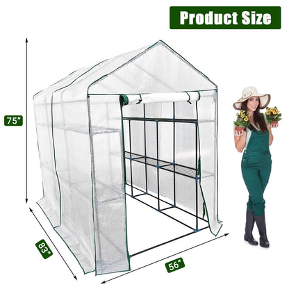 Walk in Greenhouse for Outdoors - All Season Plant House with 6 Shelves, Mesh Windows, Waterproof Cover, Roll-Up Zippered Door, 3 Tier Garden Hot House for Seedling Flowers Growing for Patio, Backyard
