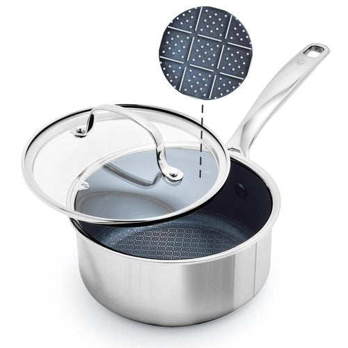 Blue Diamond Hybrid Nonstick Saucepan - 1.57QT PFAS-Free Ceramic with Glass Lid | Induction Ready, Dishwasher Safe