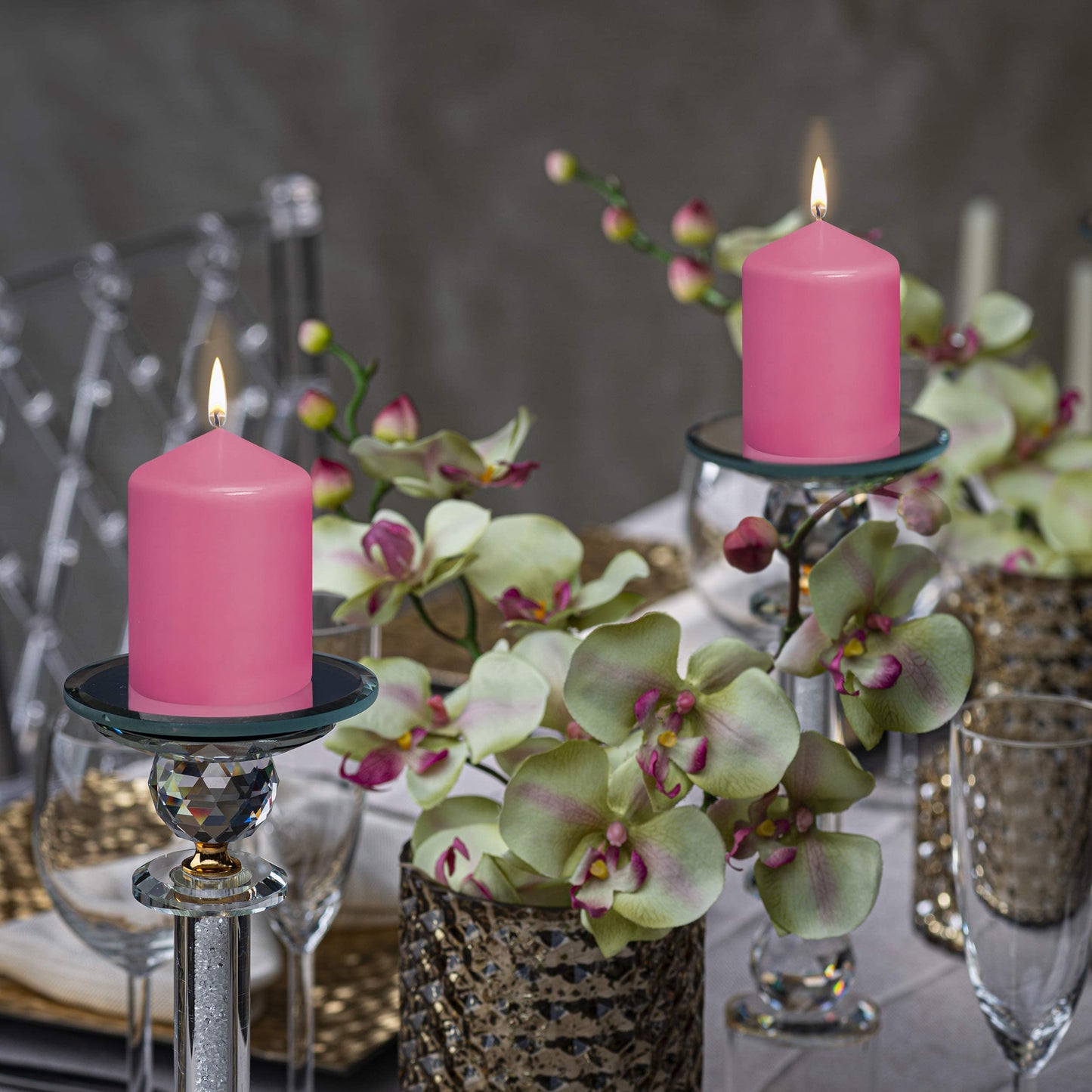 BOLSIUS 10 Pink Pillar Candles - 2.25 x 3.25 Inches - Premium European Quality - Individually Wrapped - 17 Hour Burn Time - Dripless Smokeless Unscented Dinner, Wedding, Party, & Restaurant Candles