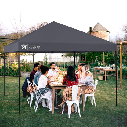 KUZNAP 12’x12’ Pop up Canopy Tent Patented EZ Set up Instant Outdoor Canopy with Wheeled Carry Bag Bonus 4 Weight Sandbags, 8 Stakes and 4 Ropes， Grey