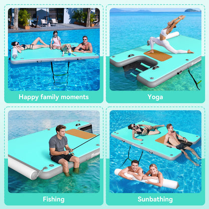 FBSPORT Inflatable Floating Dock with Boat Ramp,Non-Slip Air Dock Floating Platform with Water Ladder and Headrest, Inflatable Island Water Raft for Pool Lake Beach Ocean