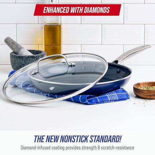 Blue Diamond 12" Nonstick Frying Pan - Diamond Infused Ceramic Skillet, Dishwasher & Oven Safe, Stay Cool Handle